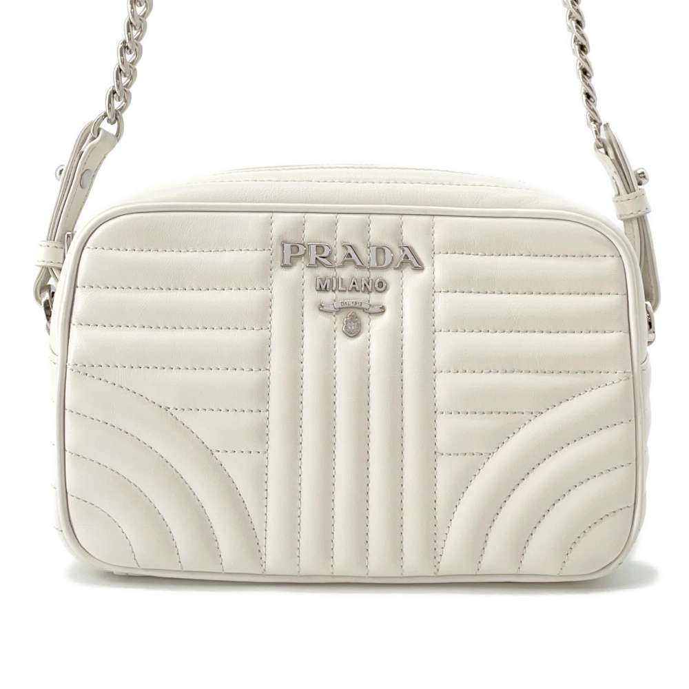 Prada Chain Shoulder Diagram Leather Bag Black Crossbody White